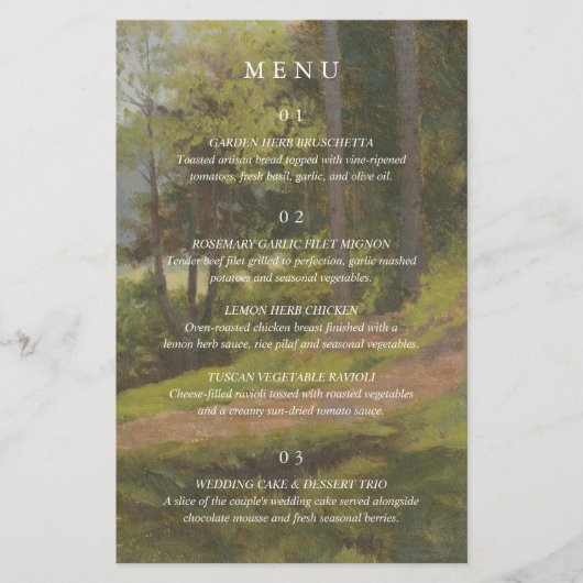 Landelijke Bos Elegant Trouwmenu Flyer (Voorkant)