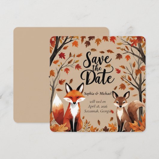 Landelijke Bos Vos Herfst Save the Date Trouwkaart (Voorkant / Achterkant)