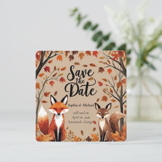 Landelijke Bos Vos Herfst Save the Date Trouwkaart (Staand voorkant)