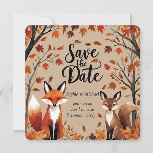 Landelijke Bos Vos Herfst Save the Date Trouwkaart (Voorkant)