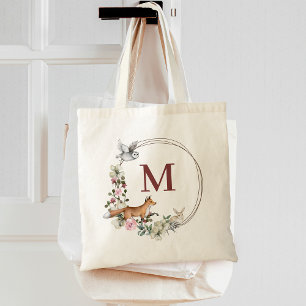 Landelijke bosdieren bloemige bruidsmeisje monogra tote bag
