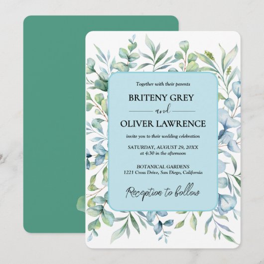 Landelijke botanische eucalyptus groen Huwelijk Kaart (Voorkant / Achterkant)