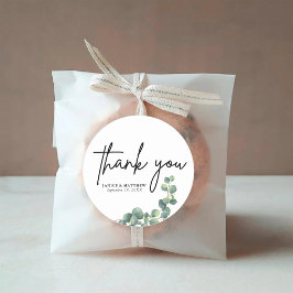 Landelijke botanische eucalyptus groen trouwdag ronde sticker