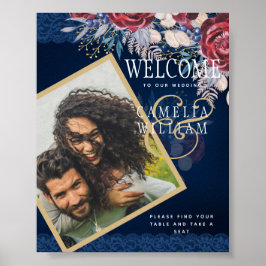 Landelijke Bourgogne Blauwe Bloemengeleg Kant PHOT Poster