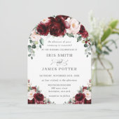 Landelijke Bourgogne Roze Bloemrozen Trouwlocatie Kaart (Staand voorkant)