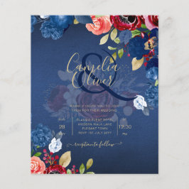 Landelijke Bourgondië Blauw Bloem Bruiloft Flyer