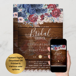 Landelijke Bourgondië Blauwe Bloem Bruiloft Feest  Kaart