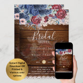 Landelijke Bourgondië Blauwe Bloem Bruiloft Feest  Kaart