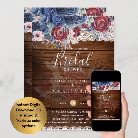 Landelijke Bourgondië Blauwe Bloem Bruiloft Feest Kaart