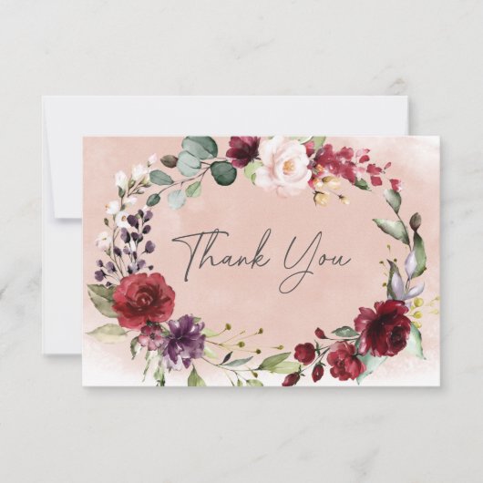 Landelijke Bourgondië & Blos Roze Rosen Bruidsmeis Bedankkaart (Voorkant)