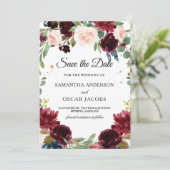 Landelijke Bourgondië Navyblauw & Rode Bloemen Lij Save The Date (Staand voorkant)