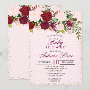Landelijke Bourgondische bloemen baby shower uitno Kaart