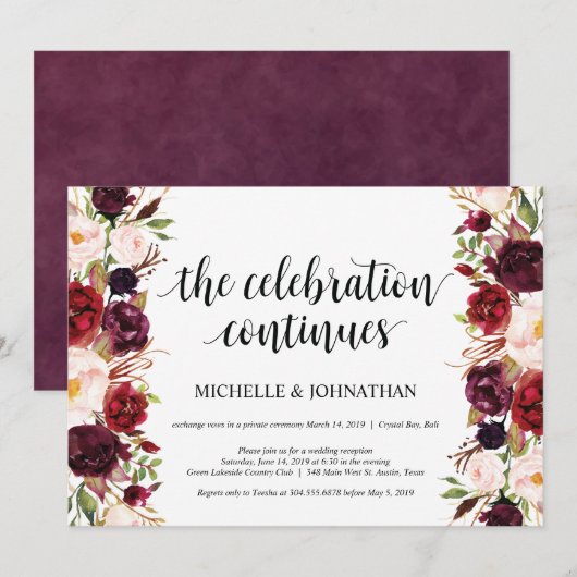 Landelijke Bourgondische bloemenuitnodigingen voor Kaart (Voorkant / Achterkant)