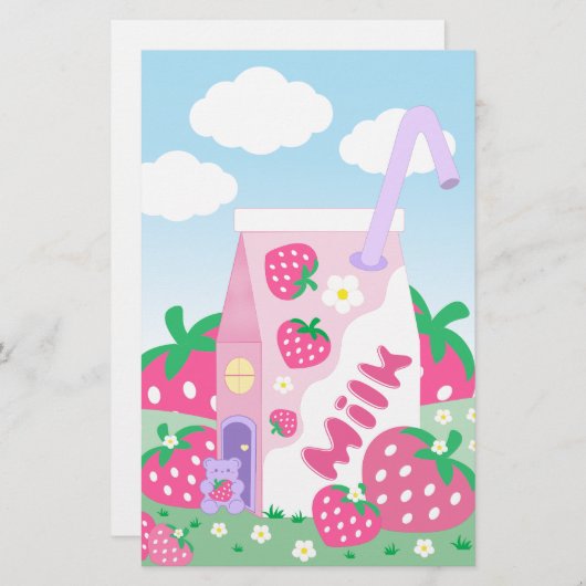 Landelijke Briefpapier voor aardbeienmelk (Voorkant / Achterkant)
