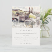 Landelijke brug rivier waterverf bruidsboeket bedankkaart (Staand voorkant)