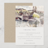 Landelijke brug rivier waterverf bruidsboeket bedankkaart (Voorkant / Achterkant)