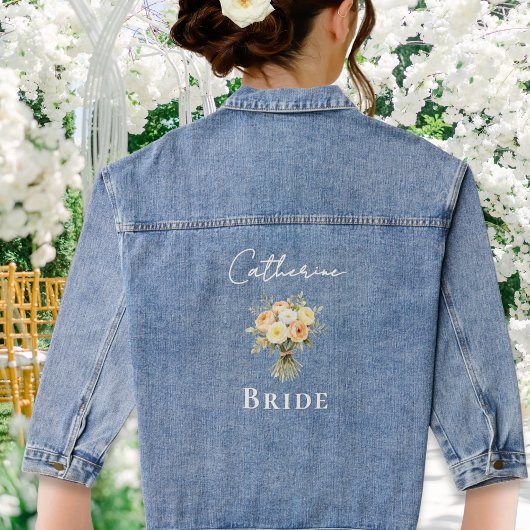 Landelijke Bruiloft Bloemig Gepersonaliseerde Brui Denim Jacket