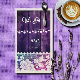 landelijke bruiloft - hout, kant, touwtjes harten servet