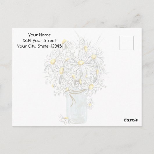 Landelijke bruiloft Mason Jar Daisies BarefootBrid Briefkaart (Achterkant)