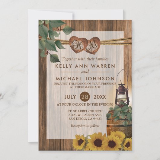 Landelijke bruiloft met zonnebloemen kaart (Voorkant)