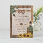 Landelijke bruiloft met zonnebloemen kaart (Staand voorkant)