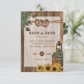 Landelijke bruiloft met zonnebloemen save the date (Staand voorkant)