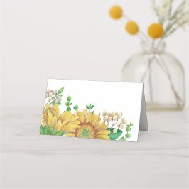 Landelijke bruiloft. Stoelkaart met zonnebloem. La Plaatskaartje