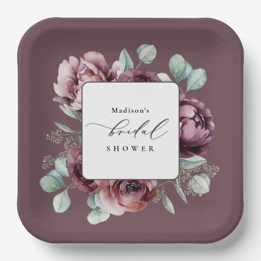 Landelijke bruiloftsborrel met pruimen en bloemen  papieren bordje (Voorkant)