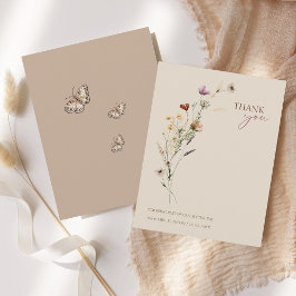Landelijke bruine veldbloemen en vlinders bruiloft bedankkaart