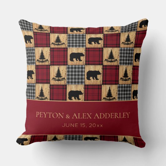 Landelijke Buffalo Check Beren Huwelijksjubileum Kussen (Voorkant)
