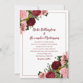 Landelijke Burgundy Blush Roze Bloemige Trouw Wit Kaart