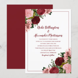Landelijke Burgundy Blush Roze Bloemige Trouw Wit Kaart