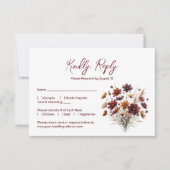 Landelijke Burgundy Boho Chic Wilde Bloemen Trouwd RSVP Kaartje (Voorkant)