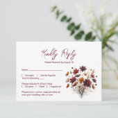 Landelijke Burgundy Boho Chic Wilde Bloemen Trouwd RSVP Kaartje (Staand voorkant)