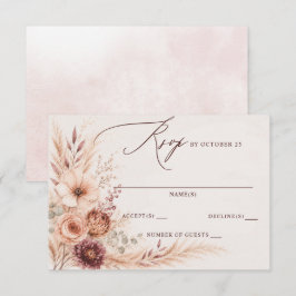 Landelijke Burgundy Pampas Bloemrijke Herfst Bruil RSVP Kaartje
