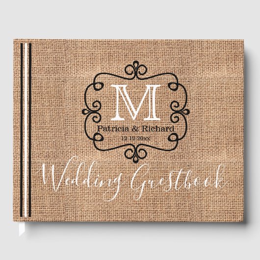 Landelijke burlap landelijke trouwmonogram gastenboek (Voorkant)