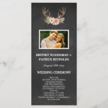 Landelijke Chalkboard Deer Antler Wedding Programs Programmakaart<br><div class="desc">Landskalkboard Deer Antler Wedding Programs - biedt een bord met een gedrukte achtergrond met een florale en hertenantler-vormgeving bovenaan.  Verander de demofoto in één van uw.</div>