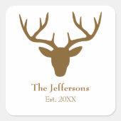 Landelijke Charme Herten Gewei Familienaam Vierkante Sticker (Voorkant)