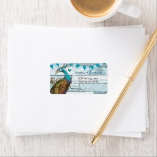 Landelijke chic aqua bunting vintage pauw etiket