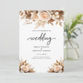 Landelijke Chic Boho Roze Bloemen Bruiloft Kaart (Staand voorkant)