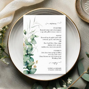 Landelijke chic eucalyptus groen bruiloftsmenu kaa kaart