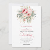 Landelijke chic roze rozen trouwuitnodiging kaart (Voorkant)