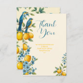 Landelijke citroen en blauwe vogel bruids douche bedankkaart (Voorkant / Achterkant)