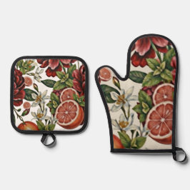 Landelijke Citrus Bloemige zomer Ovenwant & Pannenlap Set