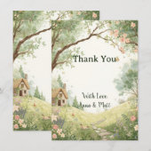 Landelijke Cottage Bedankkaart | Waterverf Roze (Voorkant / Achterkant)