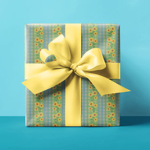 Landelijke cottage blauw groen geel zonnebloemen cadeaupapier