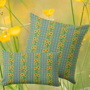 Landelijke Cottage Blauw Groen Geel Zonnebloemen Kussen