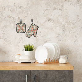 Landelijke Cottage Bloemmotief Ovenwant & Pannenlap Set