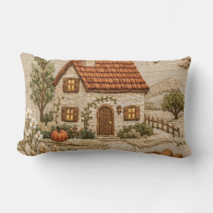 Landelijke Cottage Borduurwerk – Knus Platteland Kussen