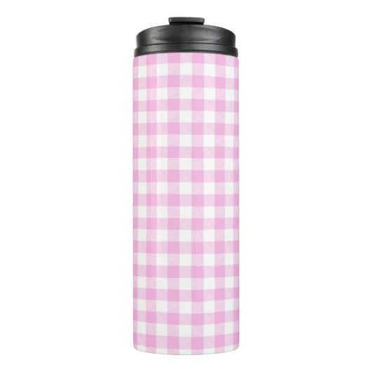Landelijke Cottage Roze Plaid Thermosbeker (Voorkant)